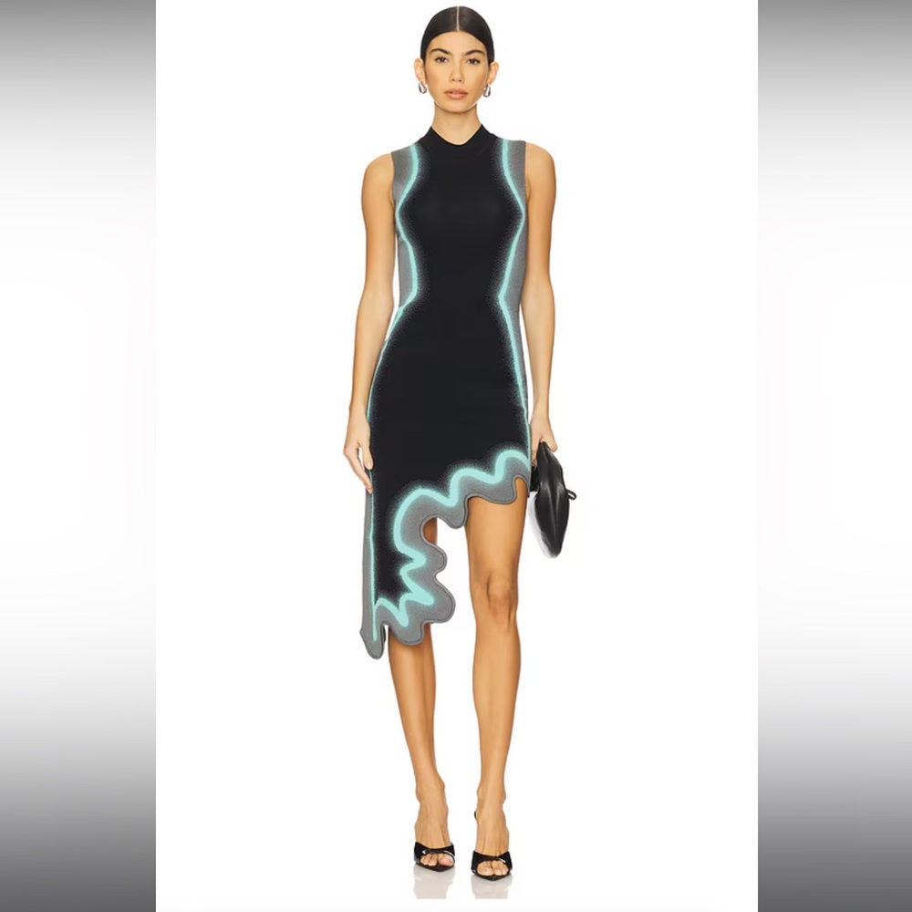Brooklyn Wavy Asymmetrical Dress in Black Size Small PH5 NWT